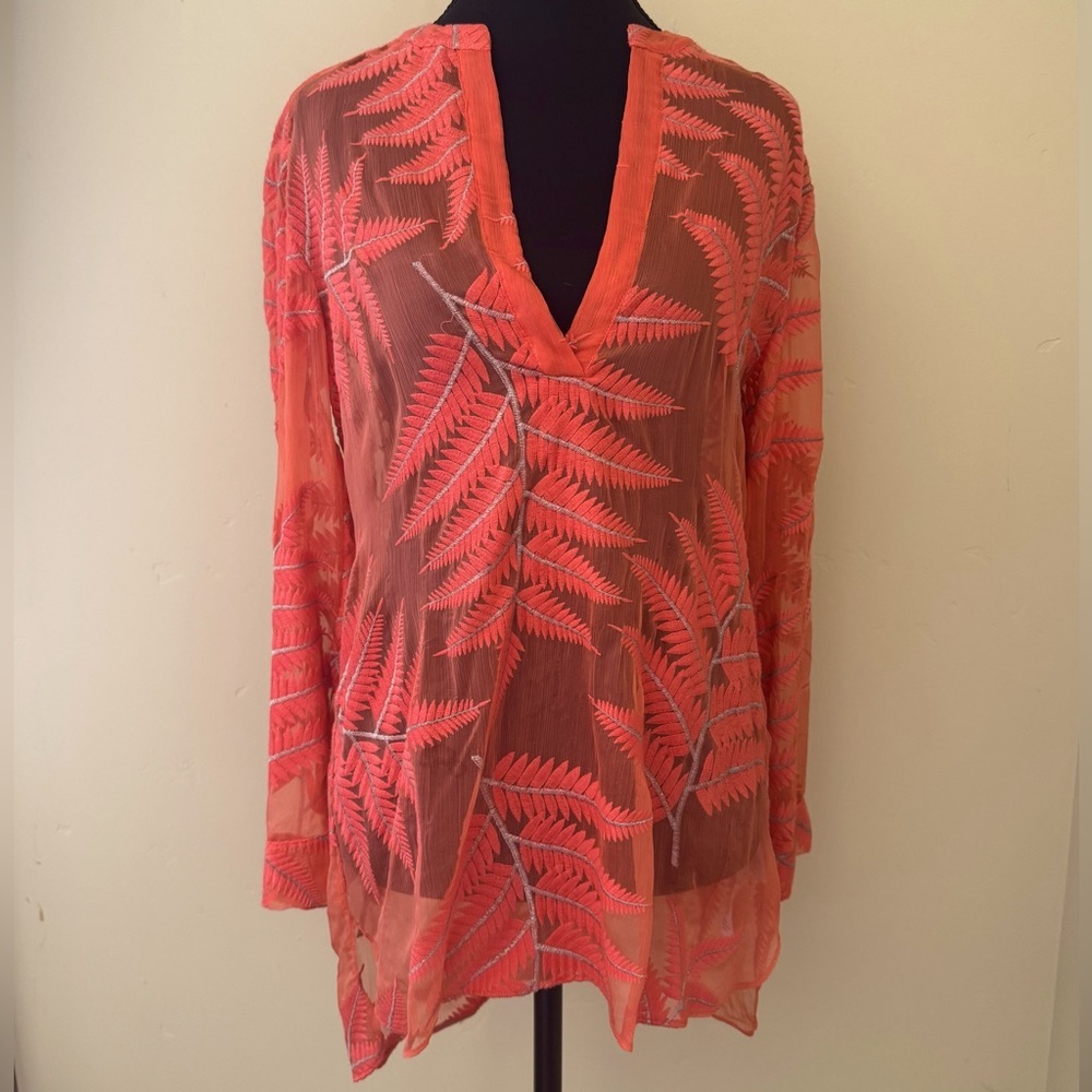 Alice + Olivia Women's 100% Silk Pullover Tunic Blouse, Coral Orange, Size XS/TP - Picture 4 of 13
